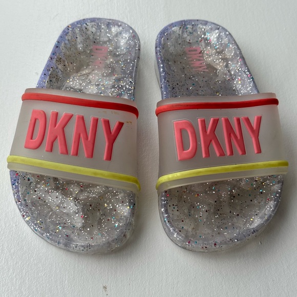 DKNY Clear Glitter Logo Slide Sandal Size 10-11 Toddler - Picture 3 of 6